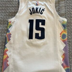 White Jokic Basketball Jersey with Rainbow Accents